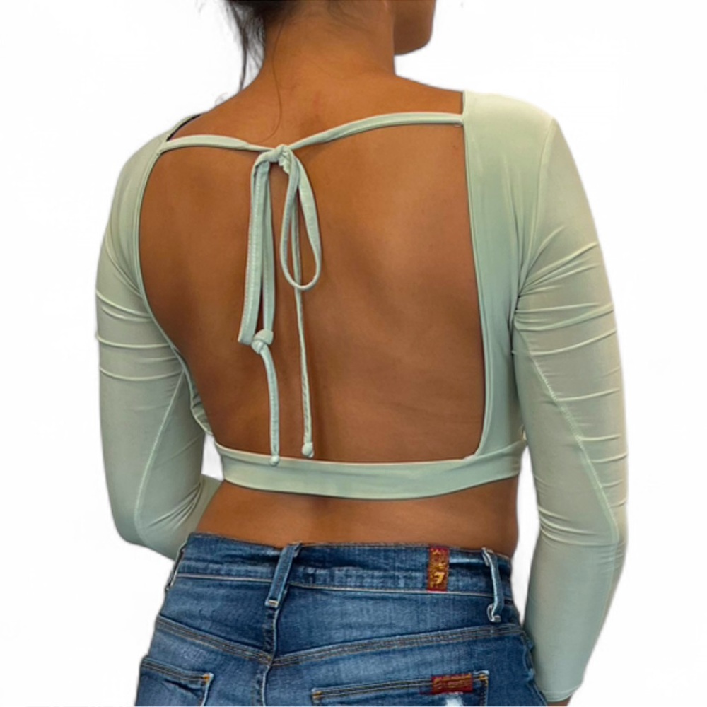 Backless Sage Green Crop Top - Picture 3 of 3